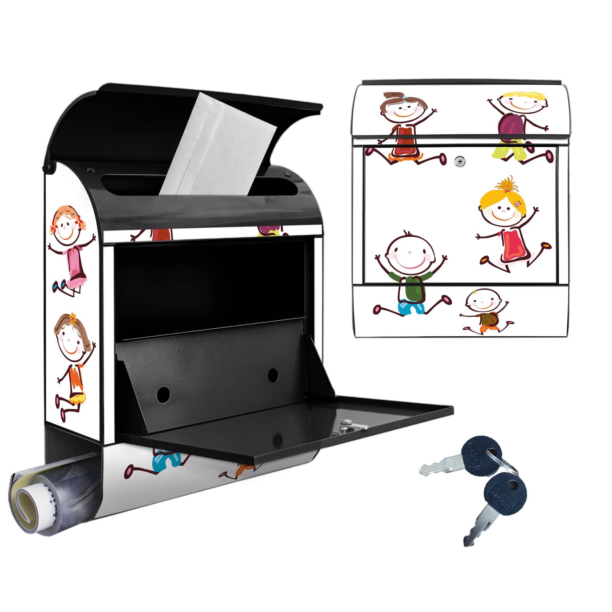 Banjado Briefkasten Happy Kids Stahl Schwarz A4