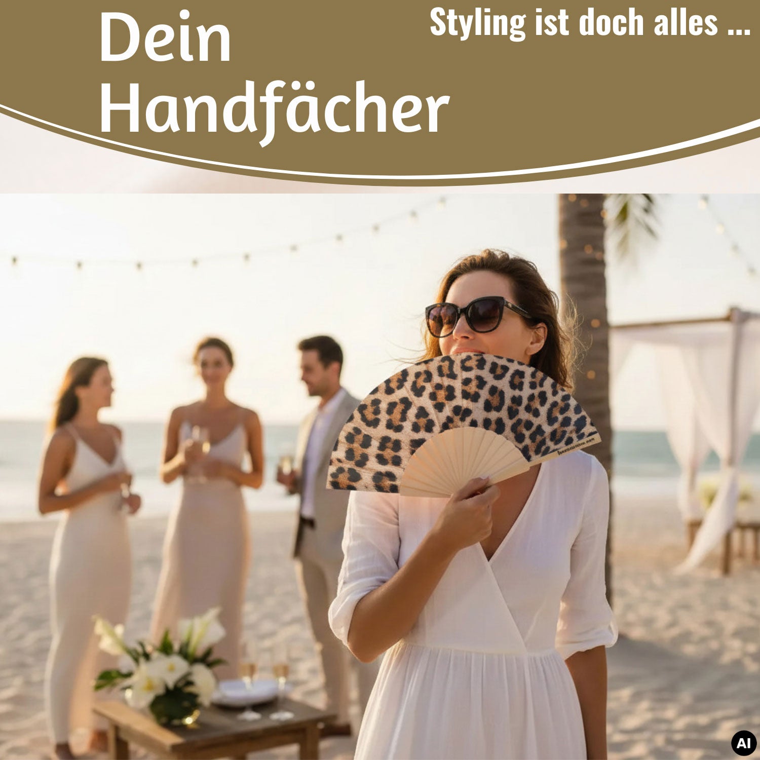 LS-LebenStil Leopardenmuster Handfächer Holz Stoff Leo 23x42cm