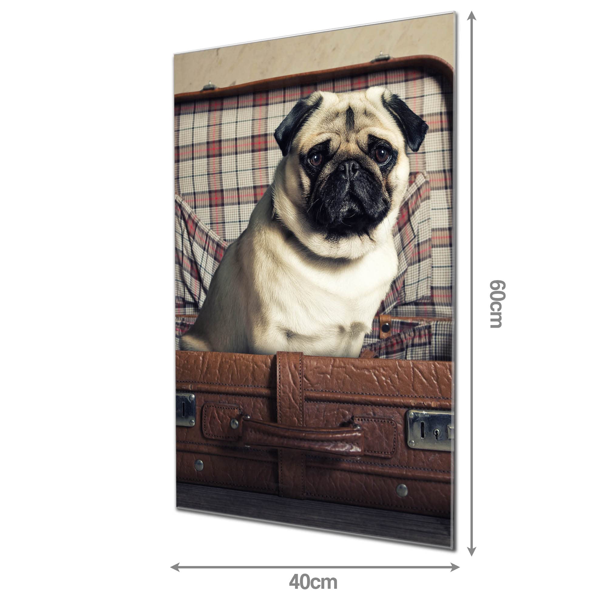 Banjado Magnettafel Mops im Koffer Magnetboard 60x40 Hund
