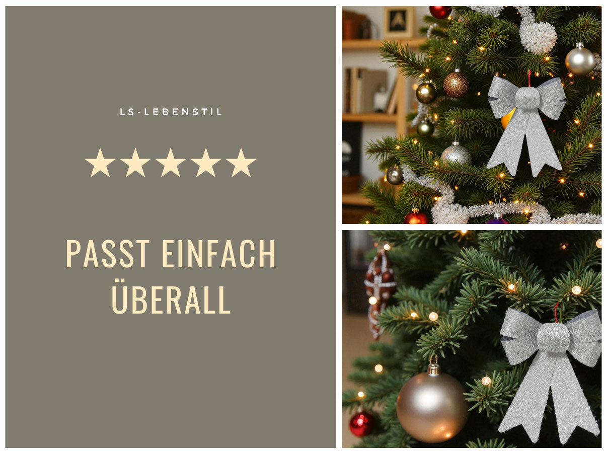 LS-LebenStil Möbel & Wohnen Weihnachtsschleife Silber 17cm 2er
