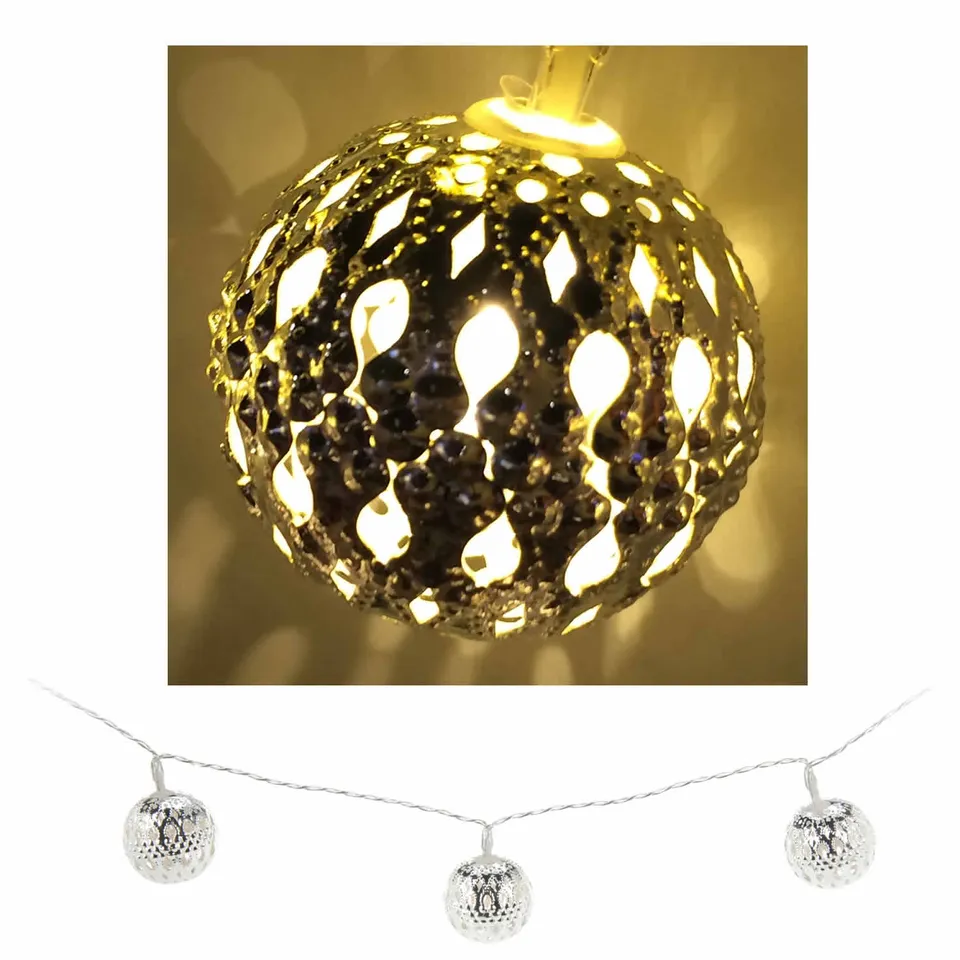 LS-LebenStil Möbel & Wohnen Lichterkette Silber 10 Kugeln WarmWeiß