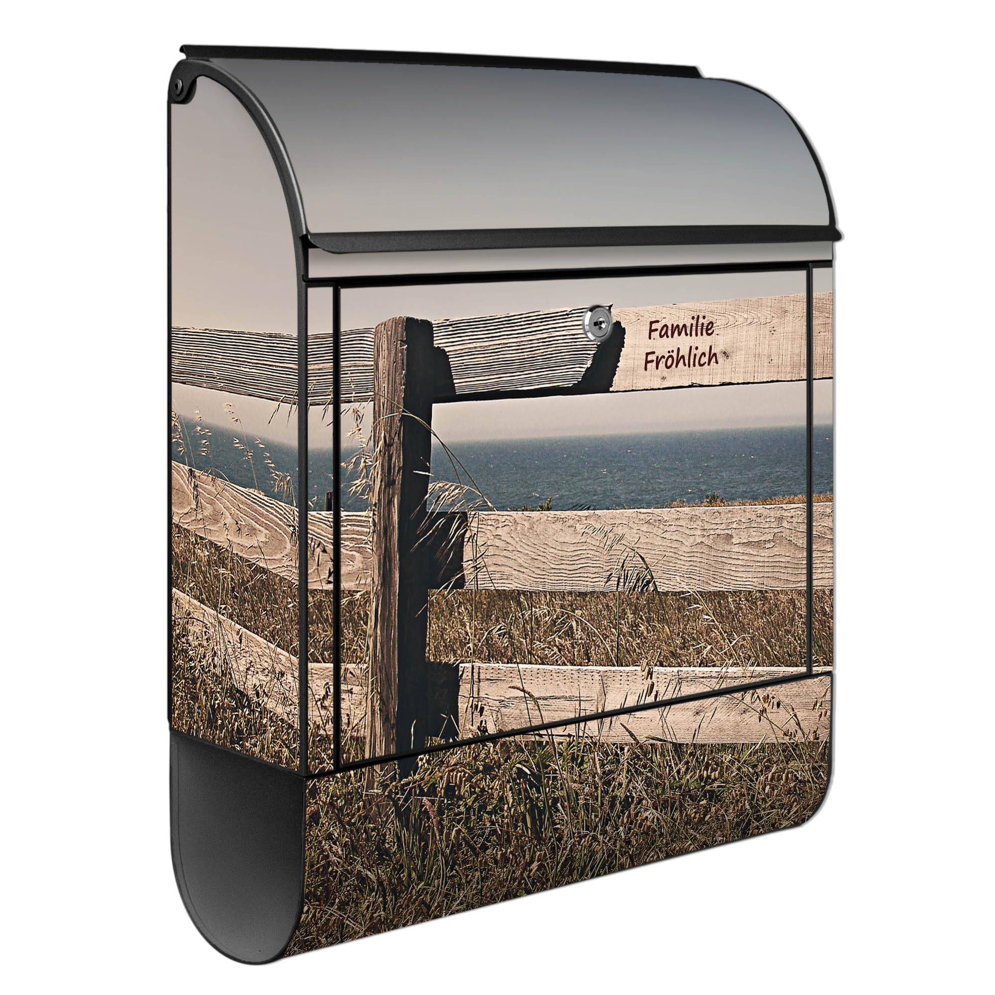 Banjado Briefkasten Zaun am Meer Briefkasten Schwarz 38,5 cm