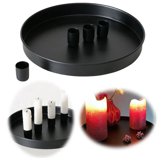 LS-LebenStil Sylt Kerzenteller Schwarz Rund Ø25cm Magnet 4er
