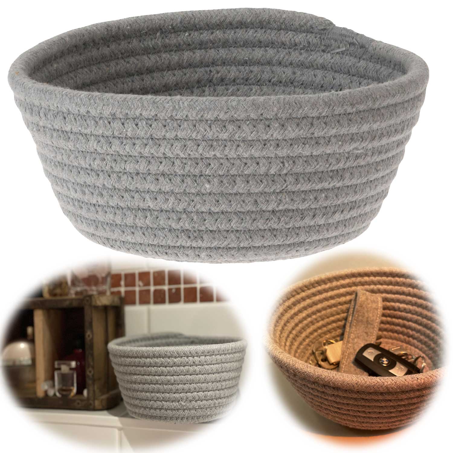 LS-LebenStil Odense Aufbewahrungskorb Grau 18cm Baumwolle