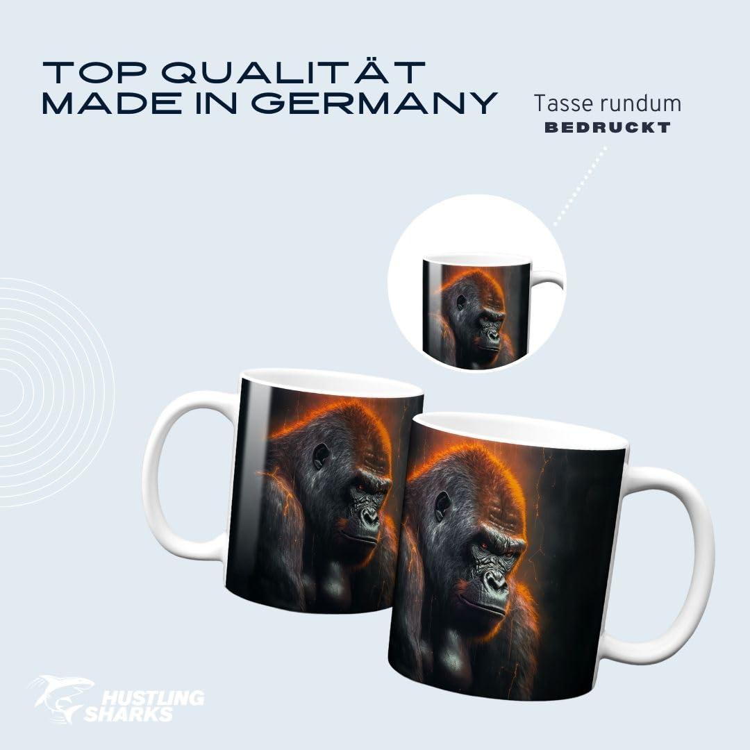 Hustling Sharks Leuchtender Gorilla Tasse 330ml weiß Tiermotiv