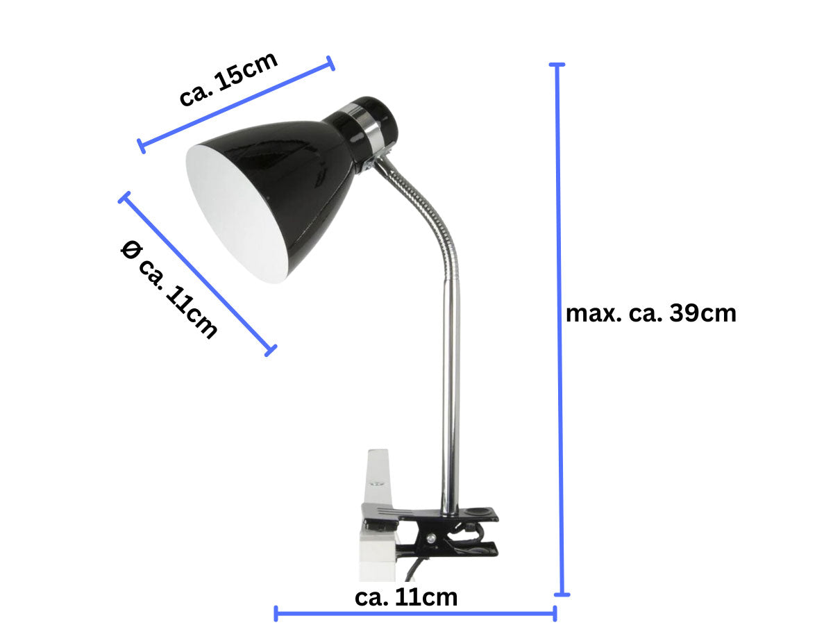 LS-LebenStil List LED Klemmlampe Schwarz 39cm E27