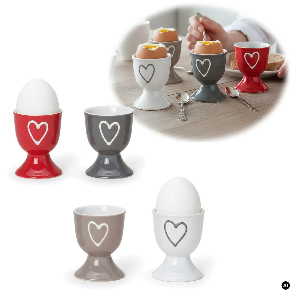 LS-LebenStil Küche & Haushalt Herz 4er Set Eierbecher Keramik 7cm