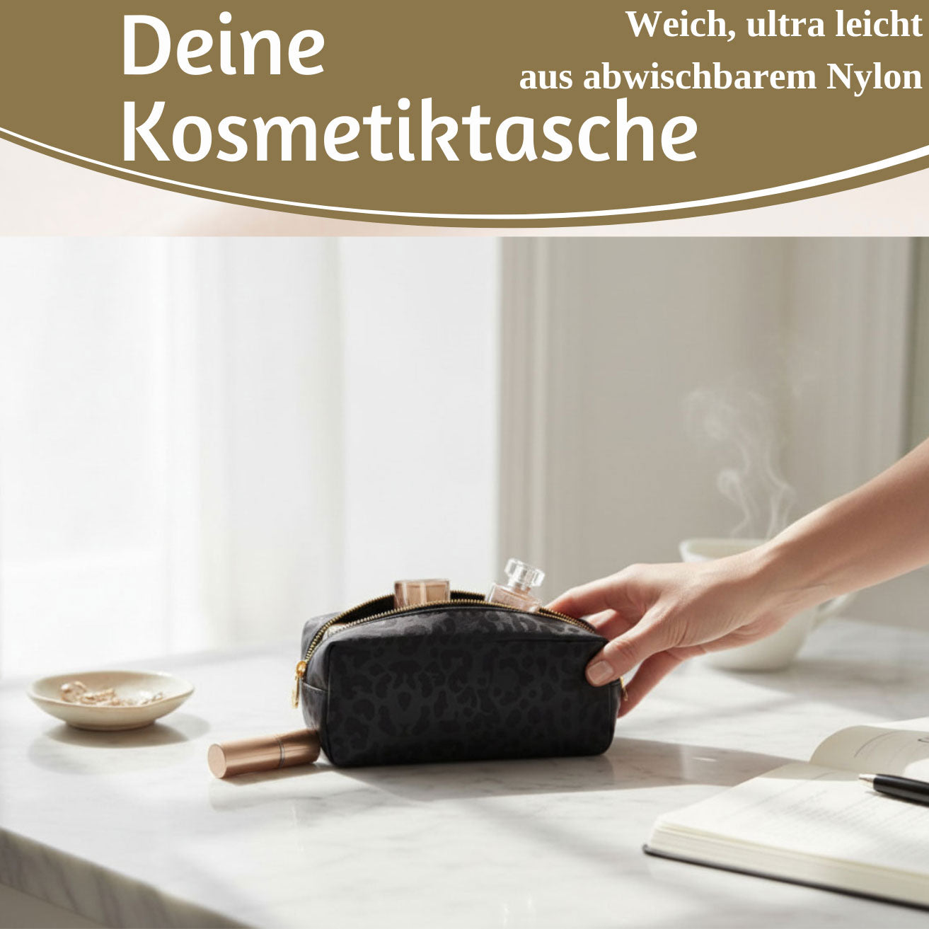 Mimi's Glow Suki Kosmetiktasche 21x7cm Leo Grau Schwarz