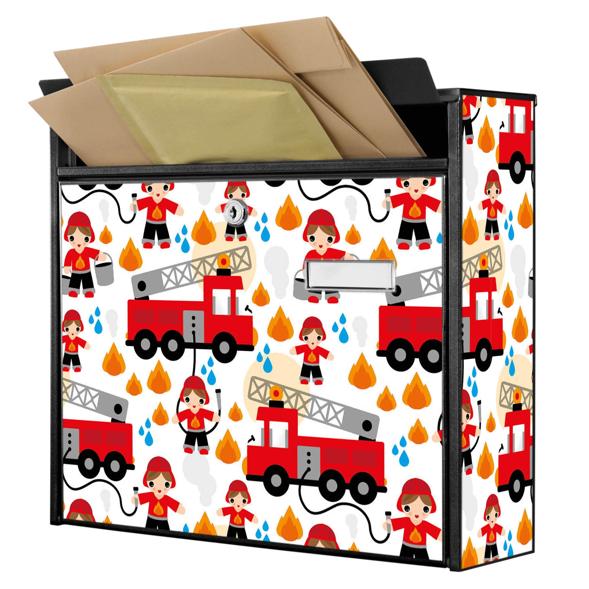 Banjado Briefkasten Feuerwehr Briefkasten Schwarz A4 32x36 cm