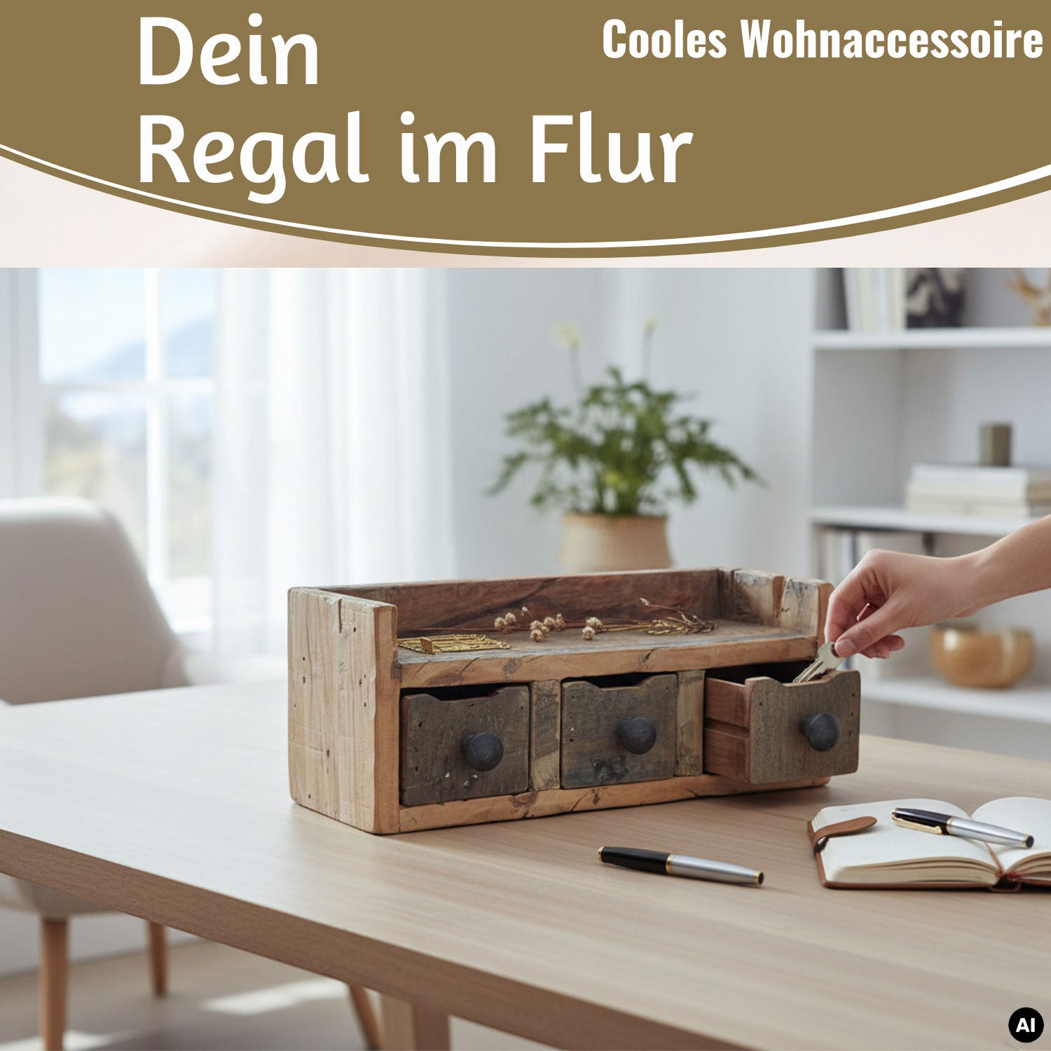 LS-LebenStil Küche & Haushalt Hängeregal Dehli 30cm 3 Schubladen