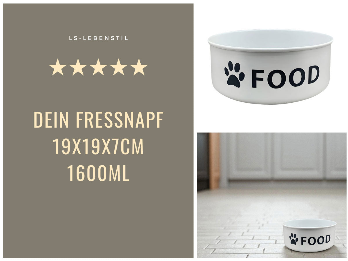 LS-LebenStil Vintage Fressnapf Emaille Weiß XL 1600ml