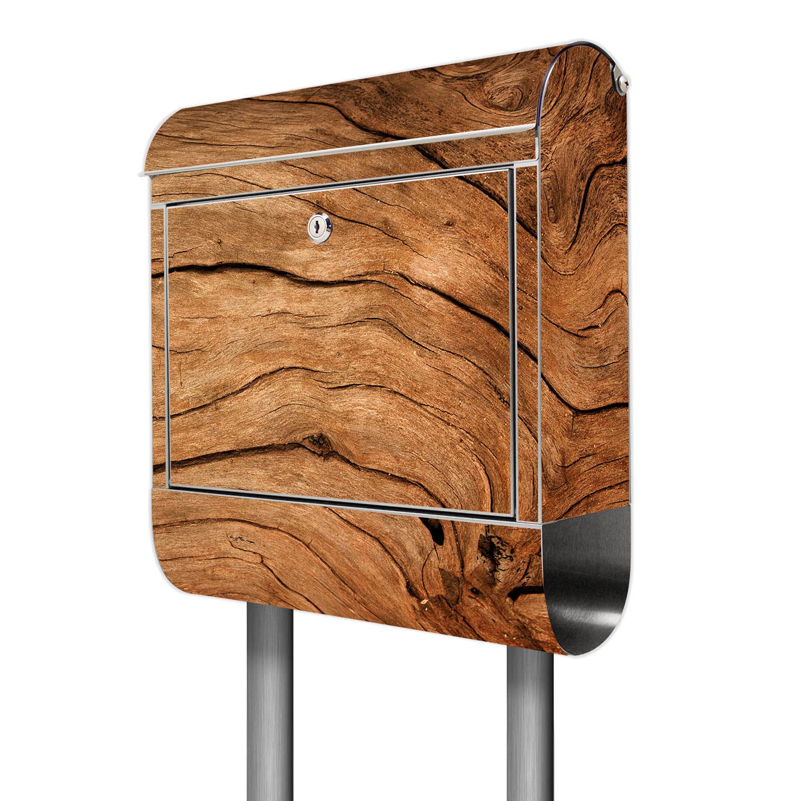 Banjado Briefkasten Standbriefkasten Edelstahl Trockenes Holz mit Zeitungsfach