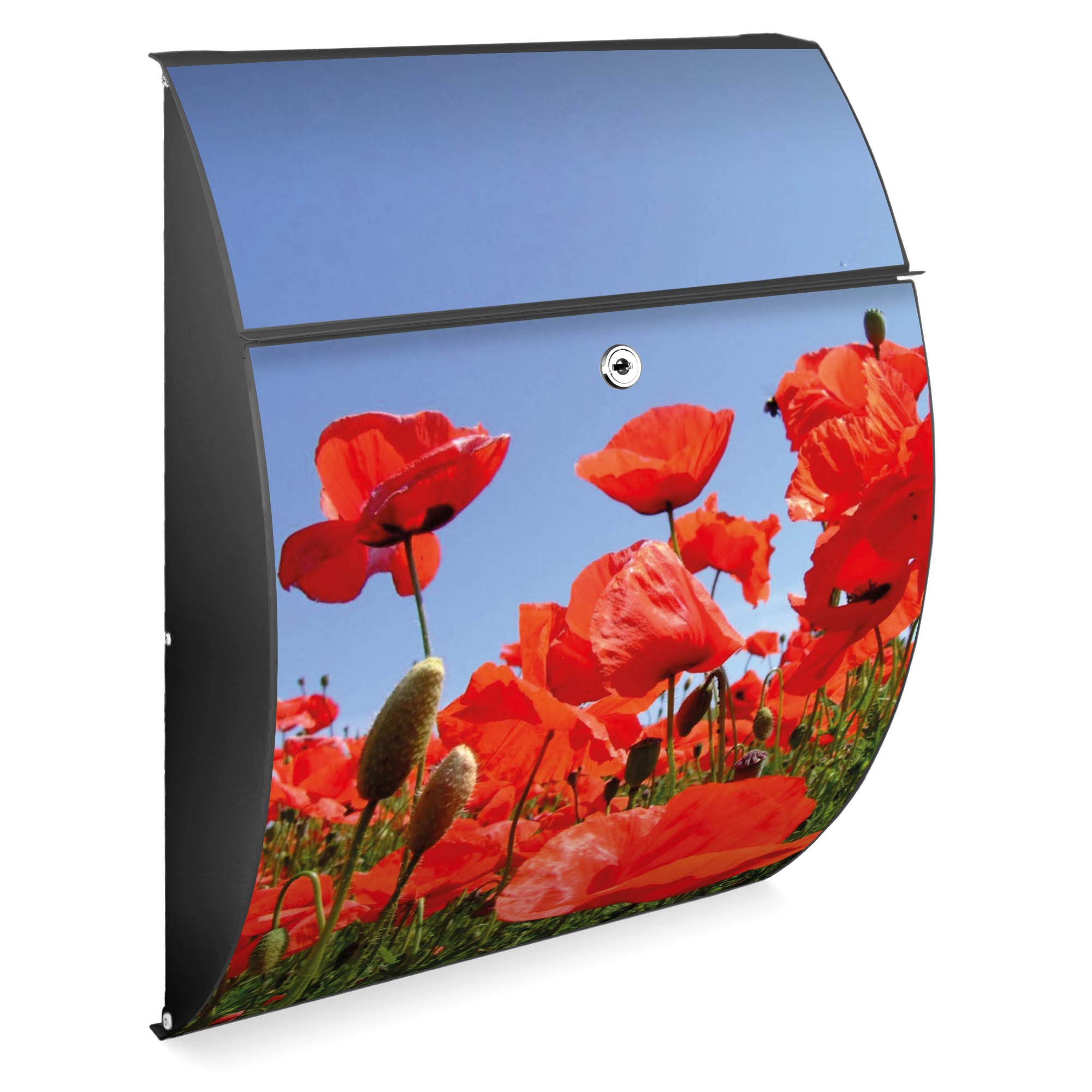 Banjado Briefkasten Riviera Postkasten Anthrazit Mohnblumen