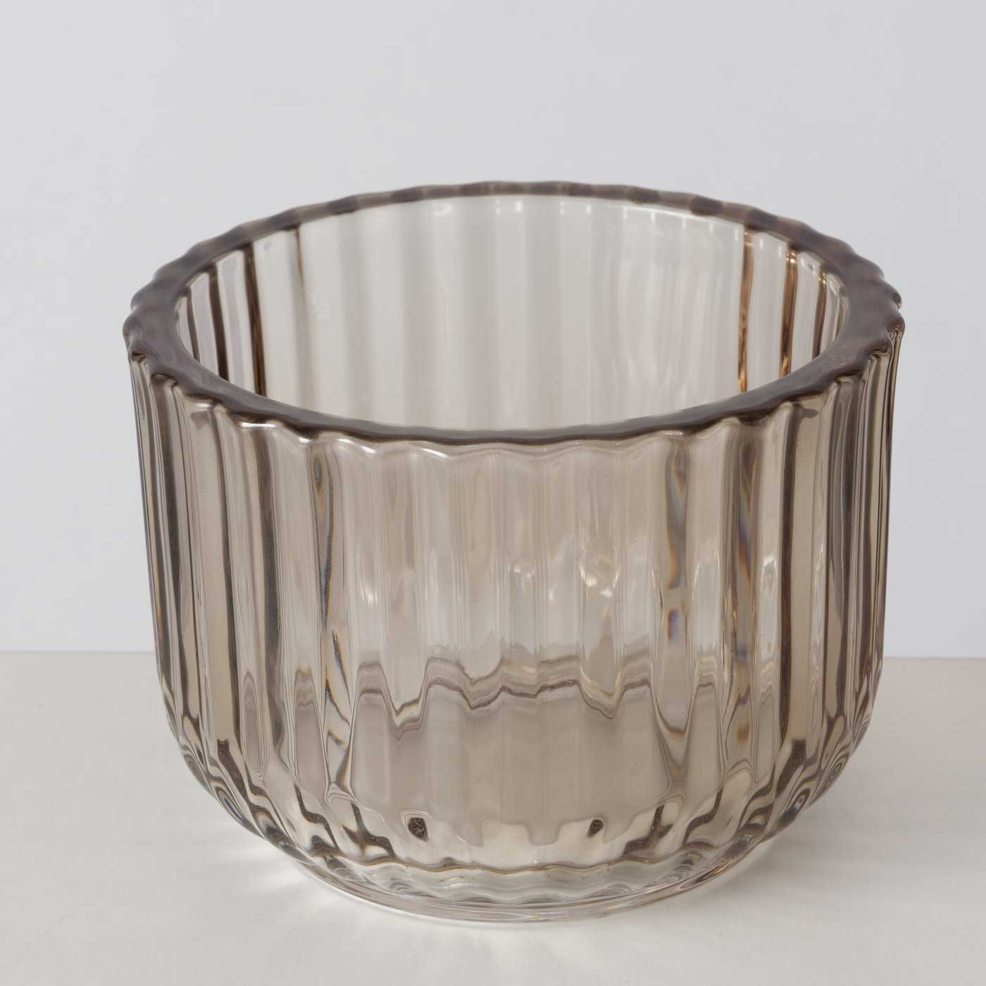 LS-LebenStil Teelichthalter Glas Retro Beige 3er Set 7-9cm