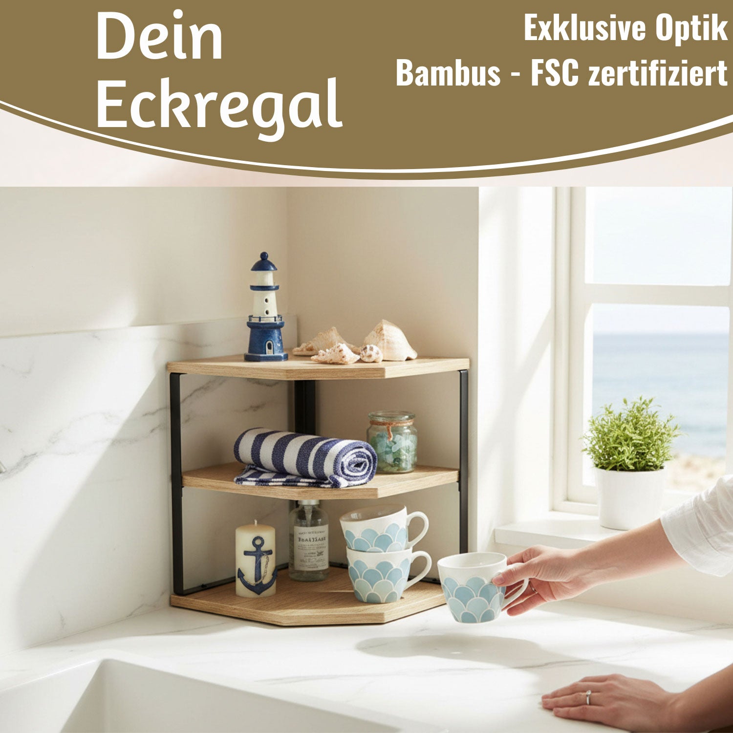 LS-LebenStil Eckregal Holz Metall 27x25cm 3 Ablagen