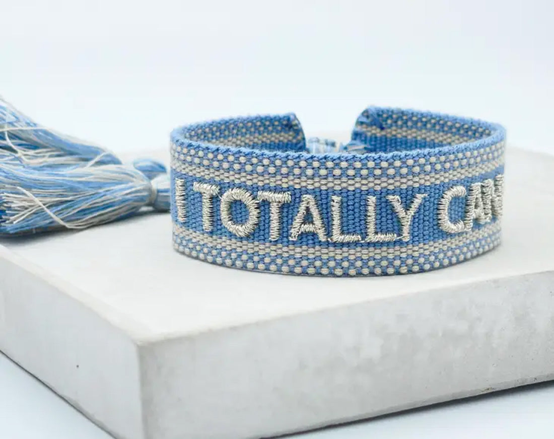LS-LebenStil Totally Can Webarmband Blau Silber Quasten 20cm