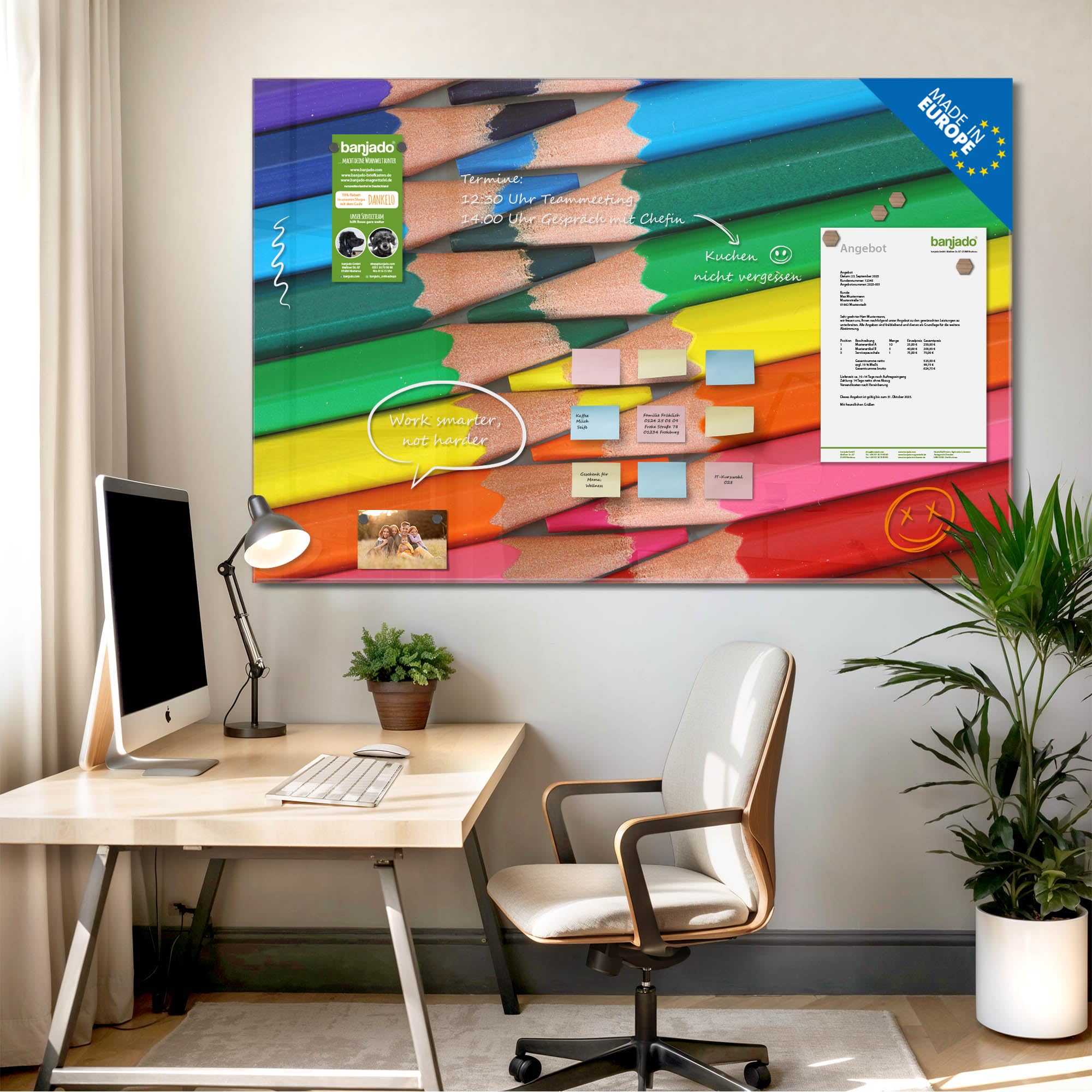 Banjado Magnettafel Glas 120x80 cm Malstifte Kinderzimmer beschreibbar