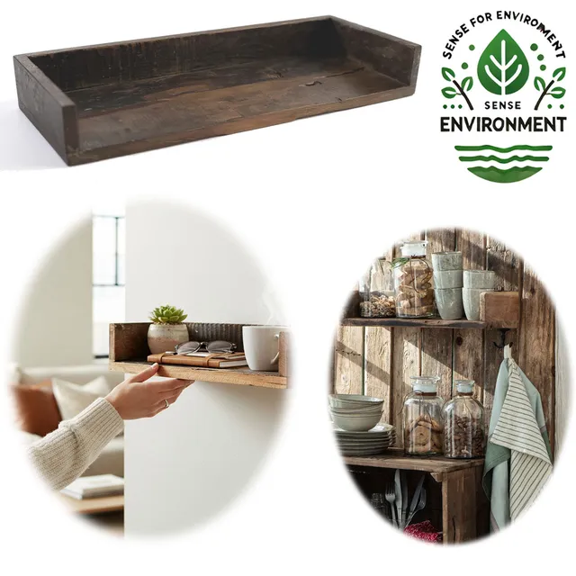 LS-LebenStil Unika Wandregal Braun 60cm Holz Ziegelform Regalbrett
