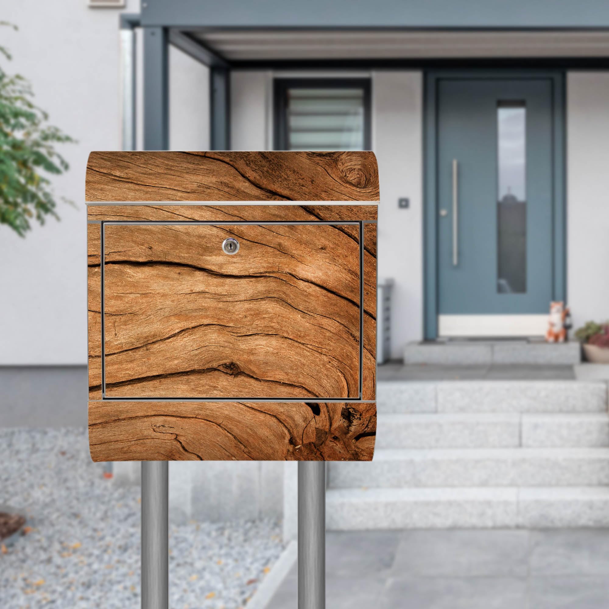 Banjado Briefkasten Standbriefkasten Edelstahl Trockenes Holz mit Zeitungsfach