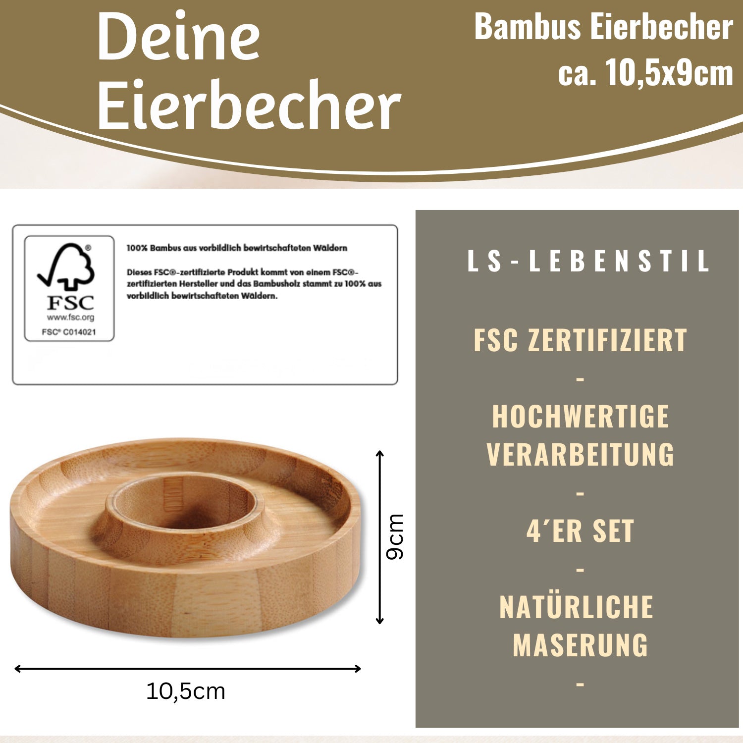 LS-LebenStil Küche & Haushalt Holz Eierbecher 4er Set Bambus Natur