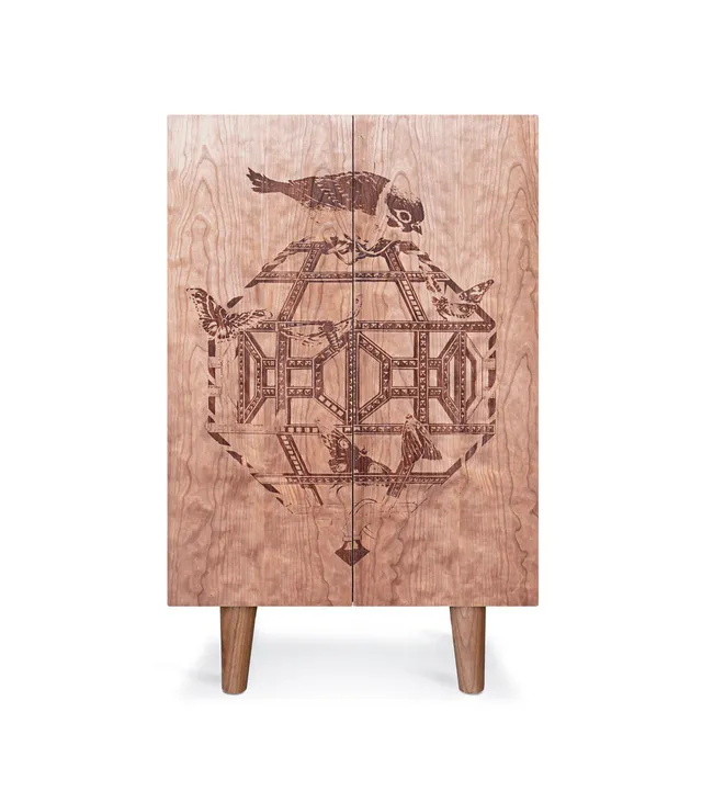 Mineheart Cherry Ornithological Sketch Schrank Holz 109cm