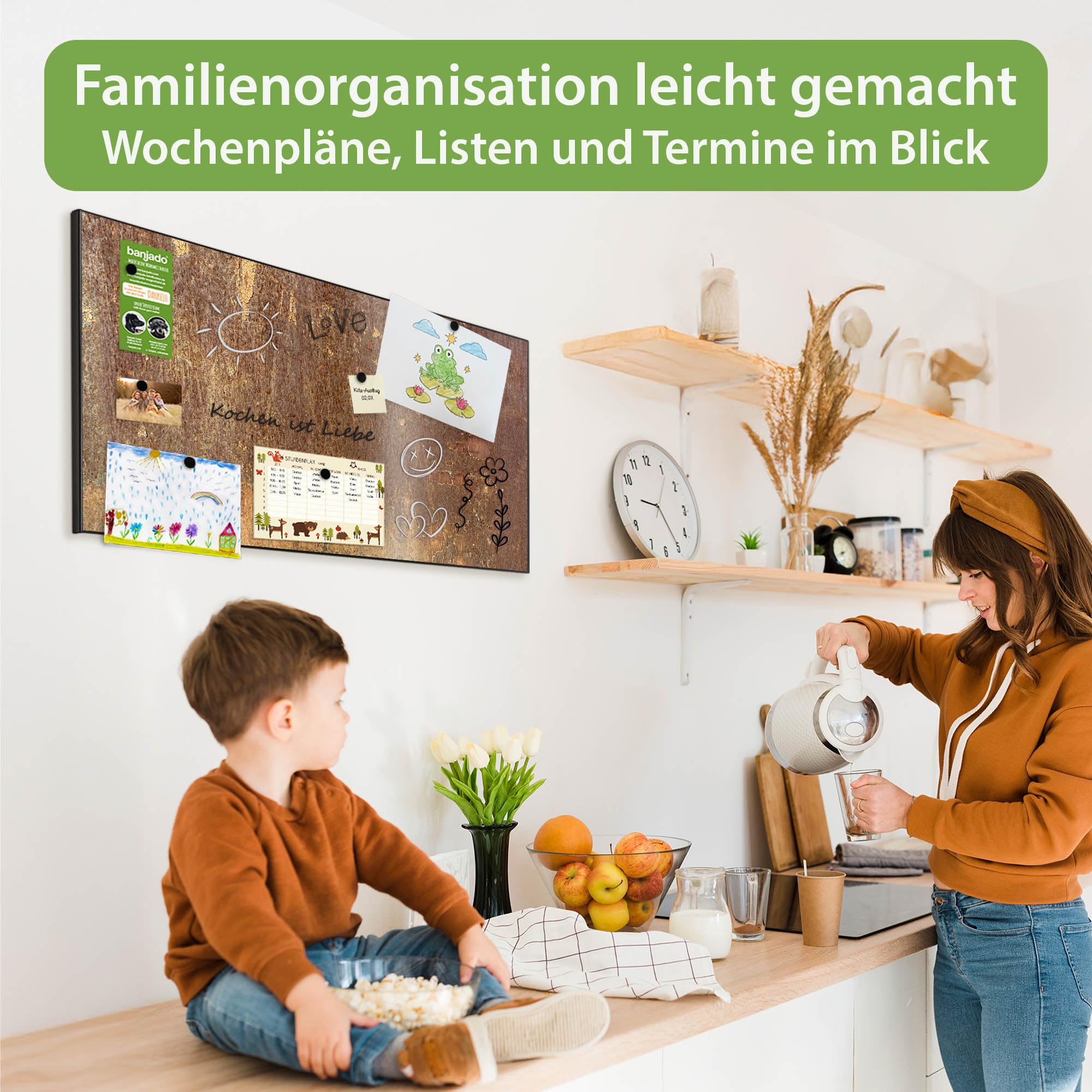 Banjado Magnettafel Rostige Patina Magnetwand 78x37cm schwarz