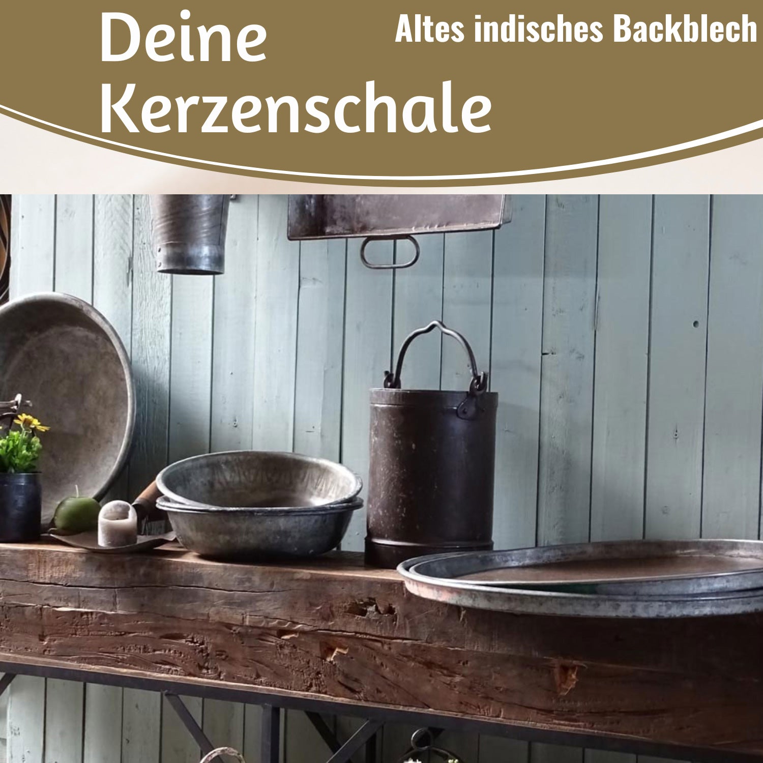 LS-LebenStil Delhi Tablett Metall rund 42 cm antik silber Unikat