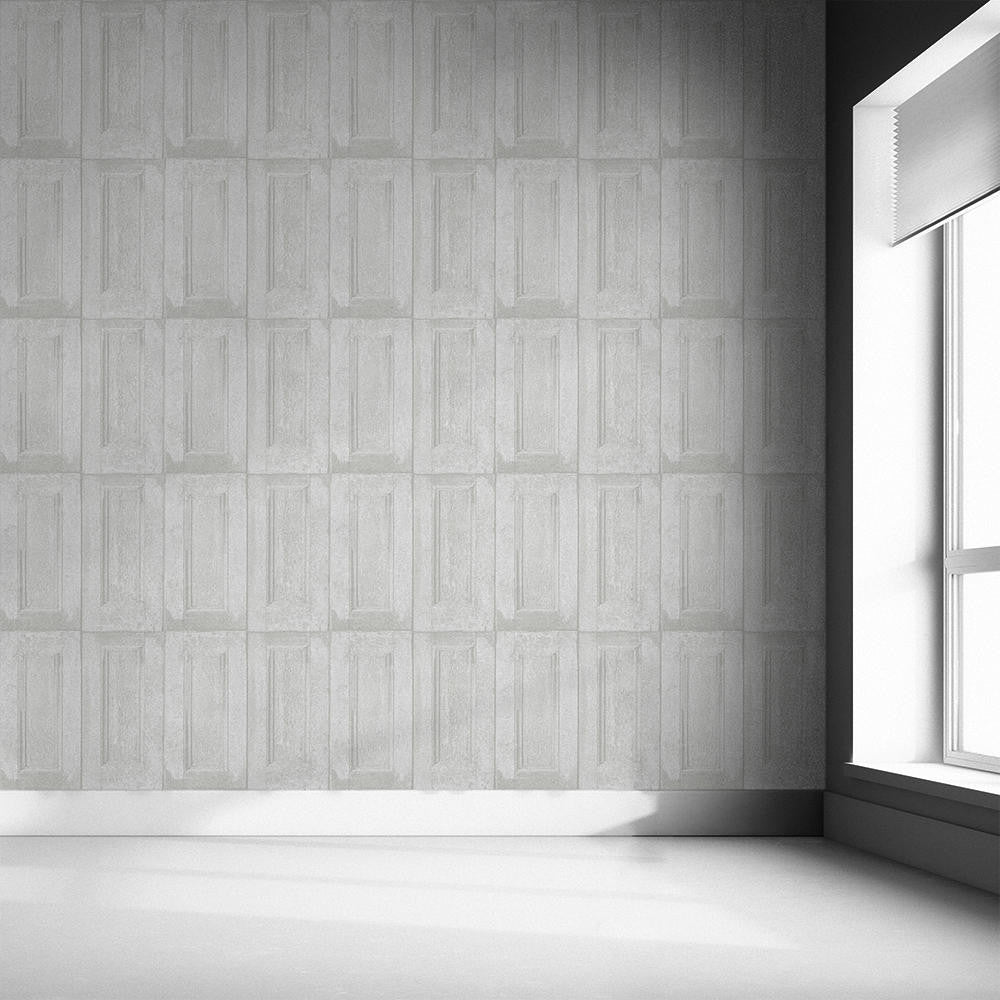 Mineheart Wallpaper Whitewash Panelling Tapete Weiß Holzoptik