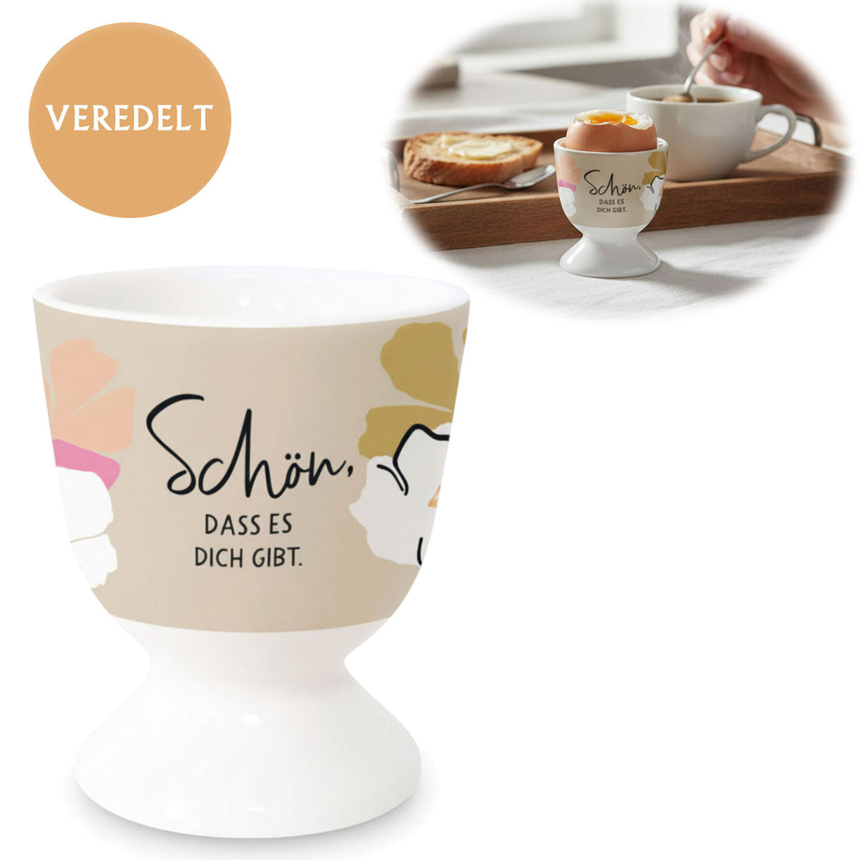 LS-LebenStil Küche & Haushalt Spruch Eierbecher Porzellan Gold 6cm