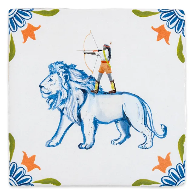 StoryTiles Delft Blue The warrior in me Fliese S 10x10 cm Löwe