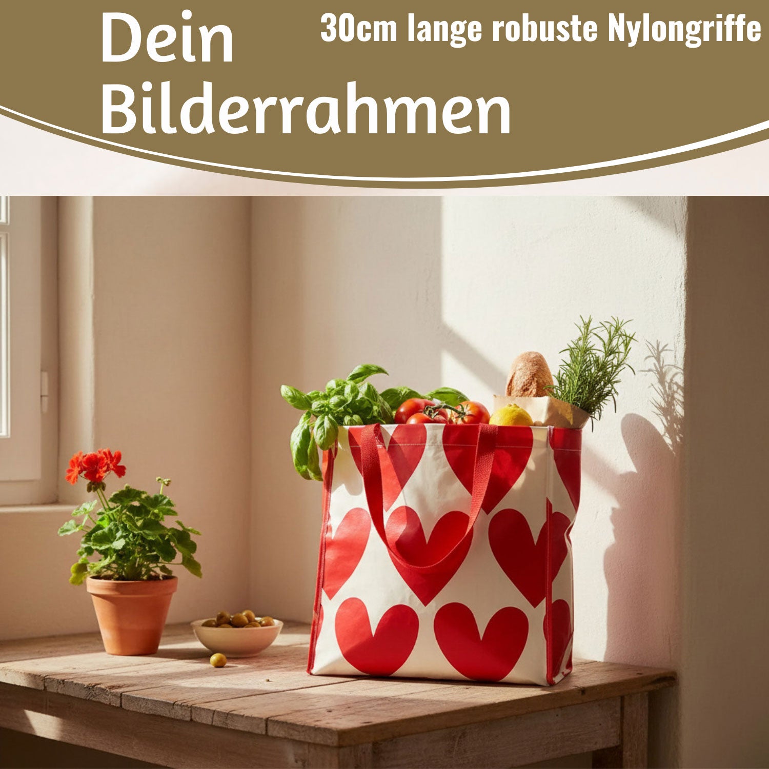 LS-LebenStil Retro Shopper Herzen Rot-Weiß 40x34x15cm Faltbar