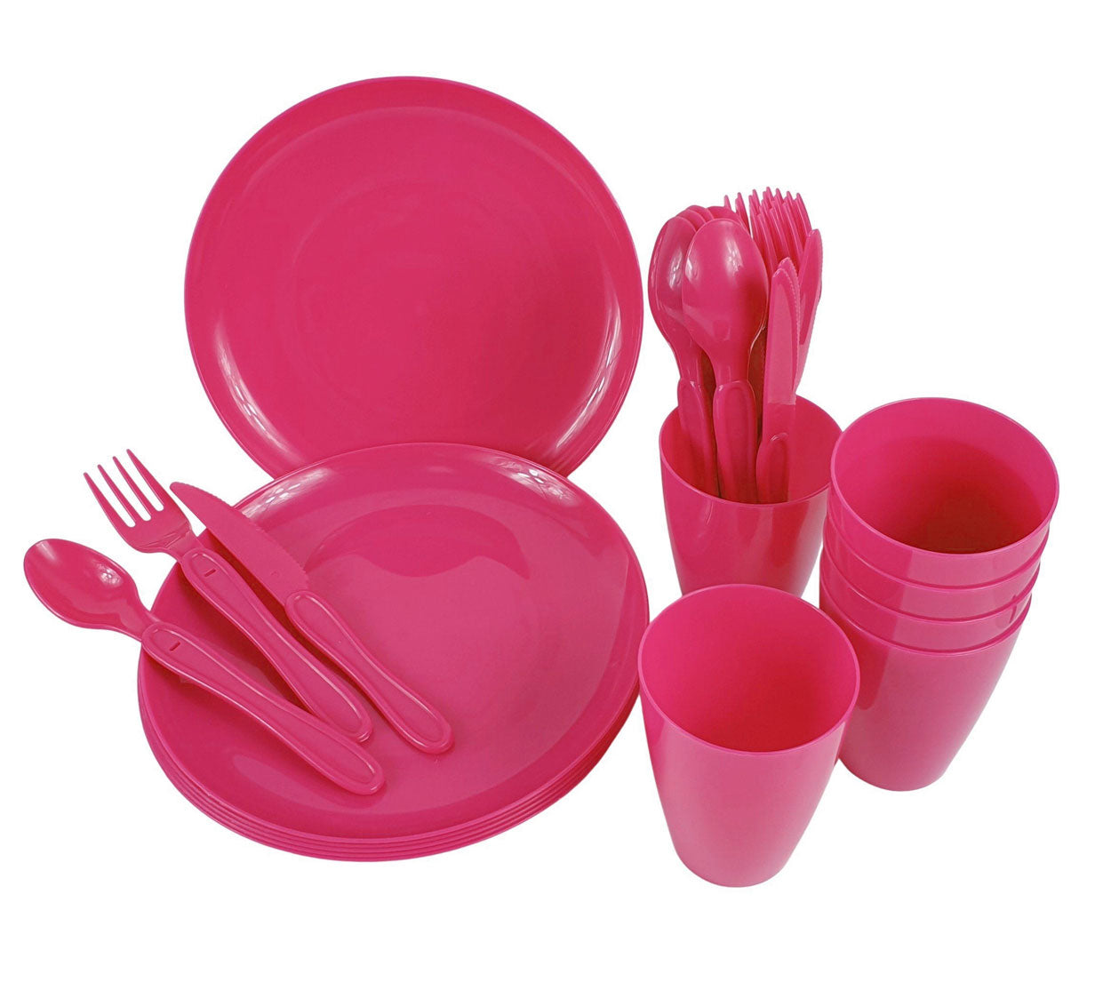 LS-LebenStil Picknick-Set 31-tlg rot Geschirr 6 Personen Mehrweg