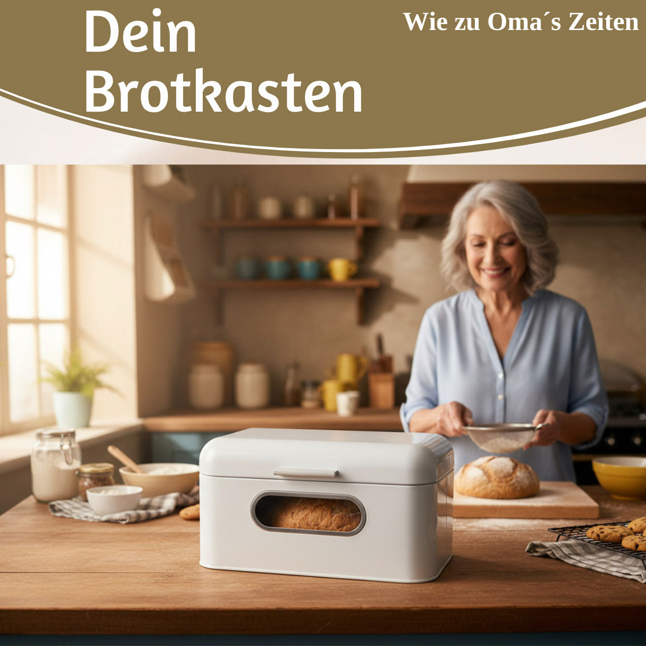 LS-LebenStil Vintage Brotkasten Weiß Metall 30cm mit Deckel
