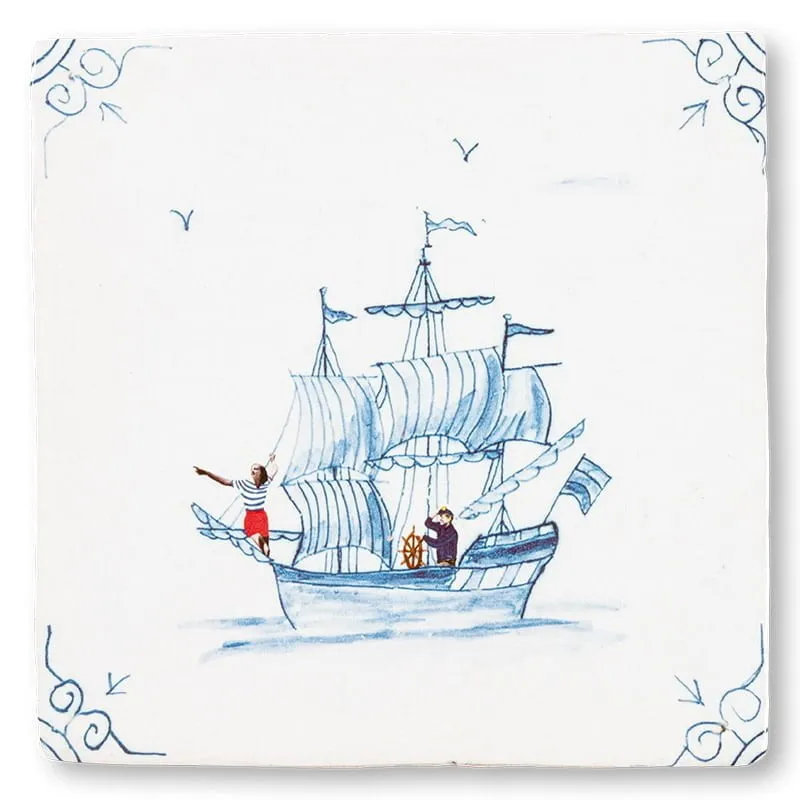 Storytiles Delft Blue Wind in de zeilen Fliese S 10x10 cm Segelschiff