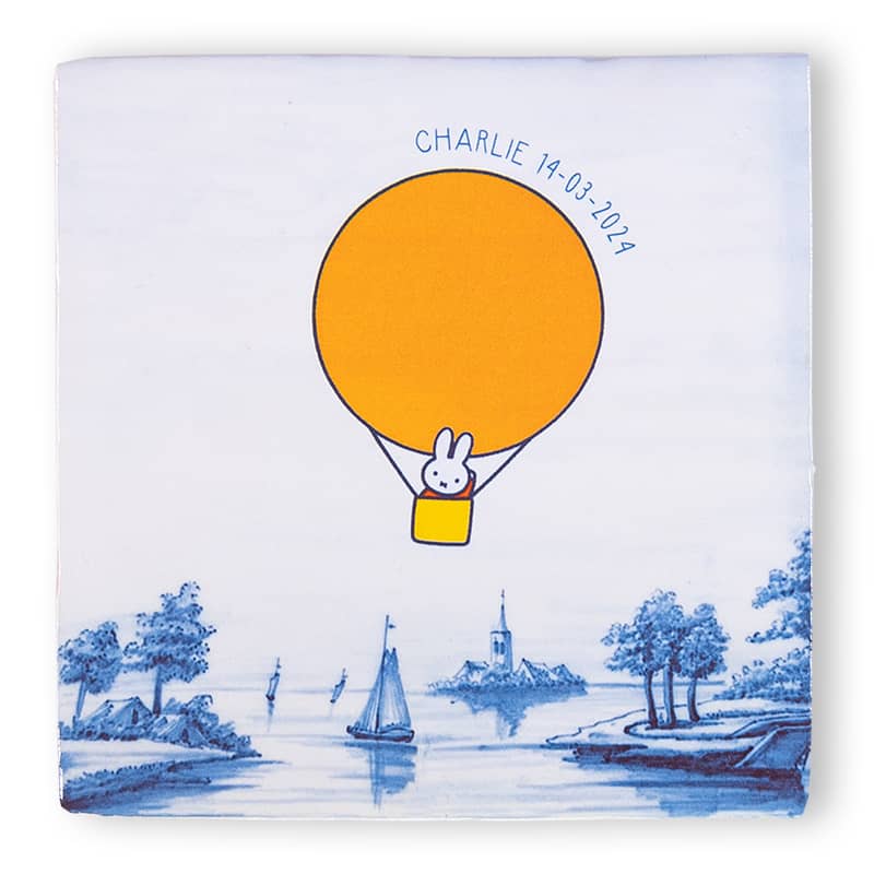 Storytiles Delft Blue Nijntje Fliese 10x10 cm Orange Ballon