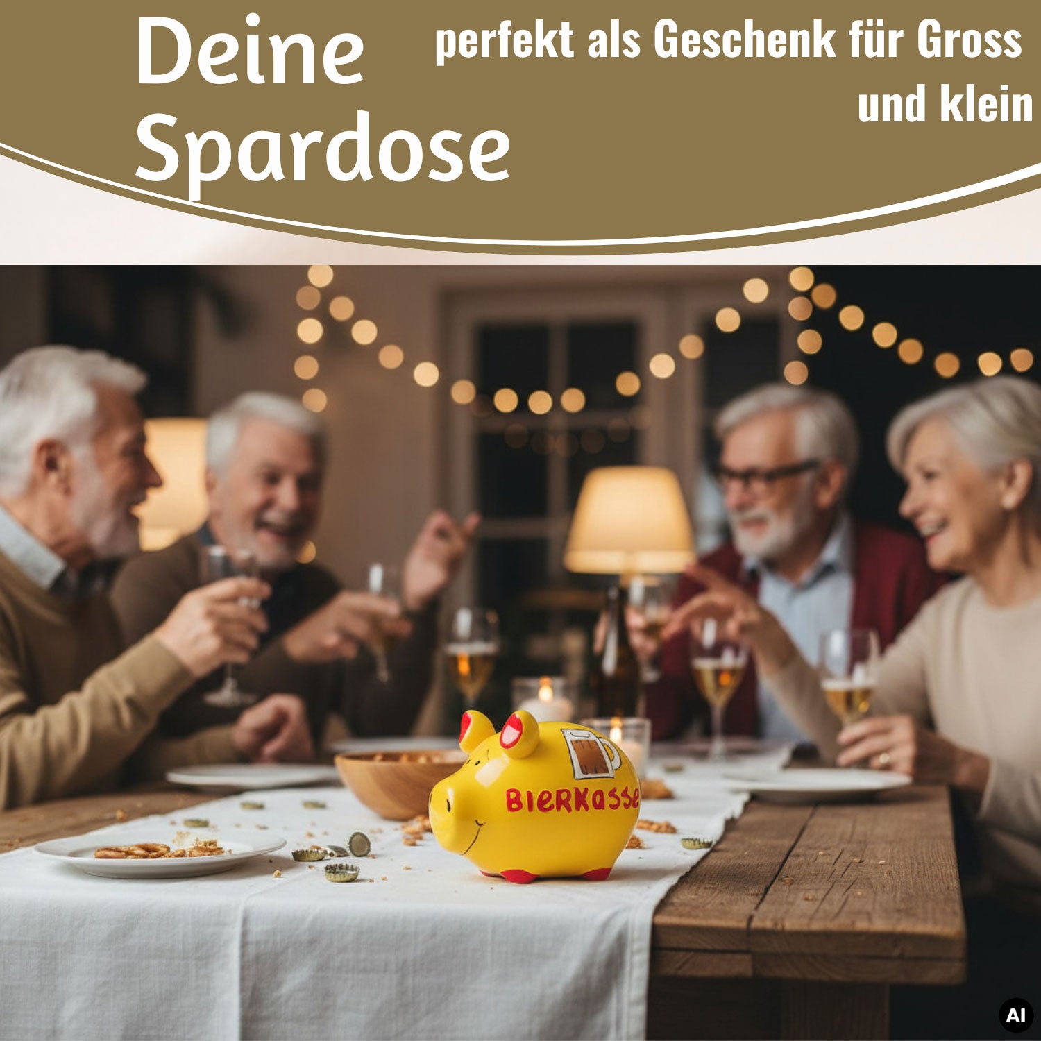 LS-LebenStil Sparschwein Bierkasse Keramik gelb-rot
