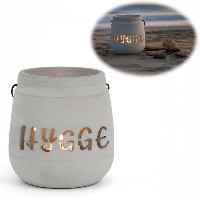 LS-LebenStil Hygge Beton Windlicht Grau 13cm mit Griff