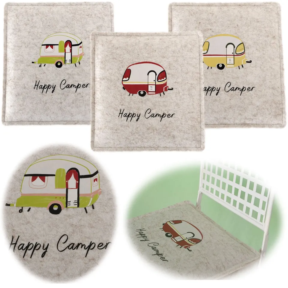 LS-LebenStil Sitzkissen Happy Camper Filz 35x35cm Beige