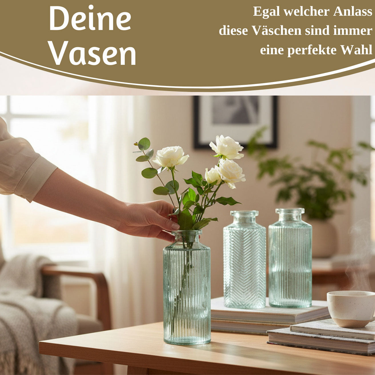 LS-LebenStil Retro Glas-Vasen 4er-Set salbei-grün 14cm