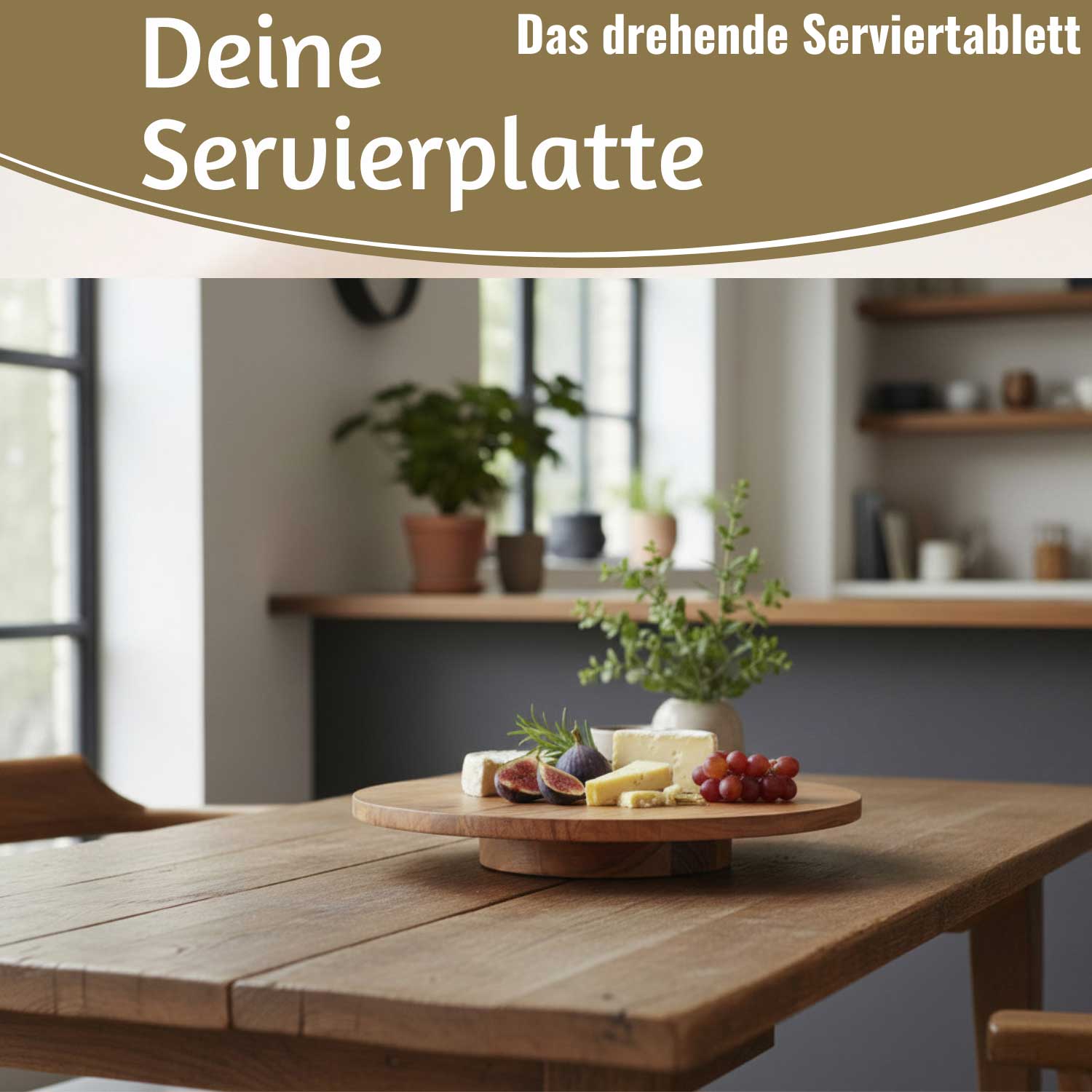LS-LebenStil Küche & Haushalt Servierplatte Akazie drehbar 37cm