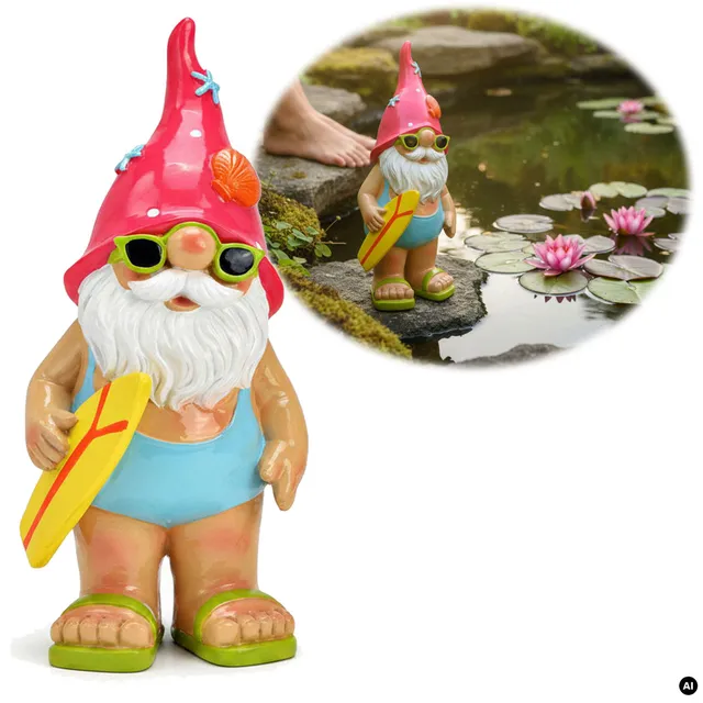 LS-LebenStil Freddy Gartenzwerg 23cm Surfer Gnom Gartenfigur