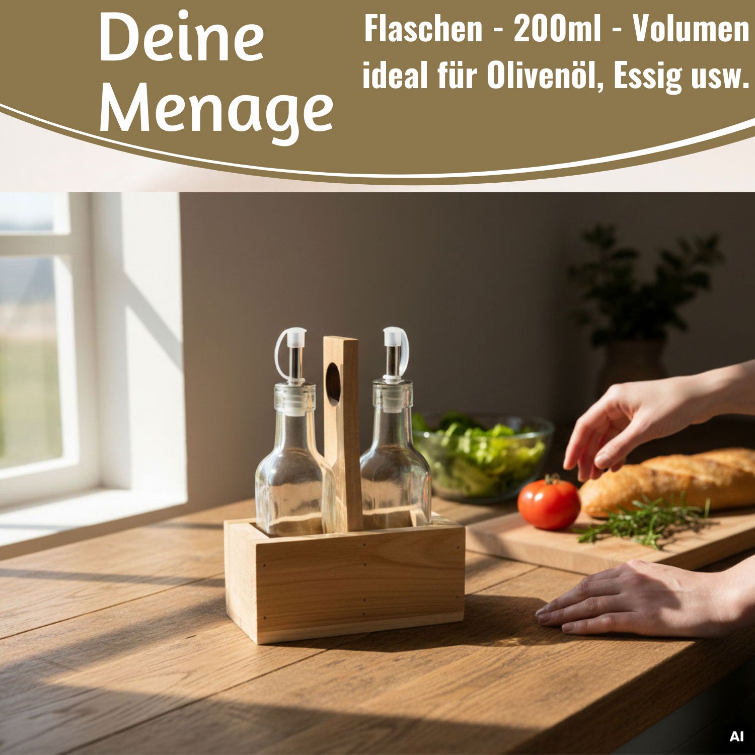 LS-LebenStil Küche & Haushalt Holz Menage Ölspender 2x 200ml