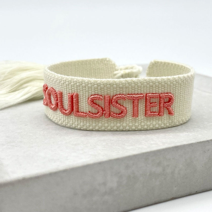 LS-LebenStil Soulsister Canvas Armband Ecru Rose Quasten