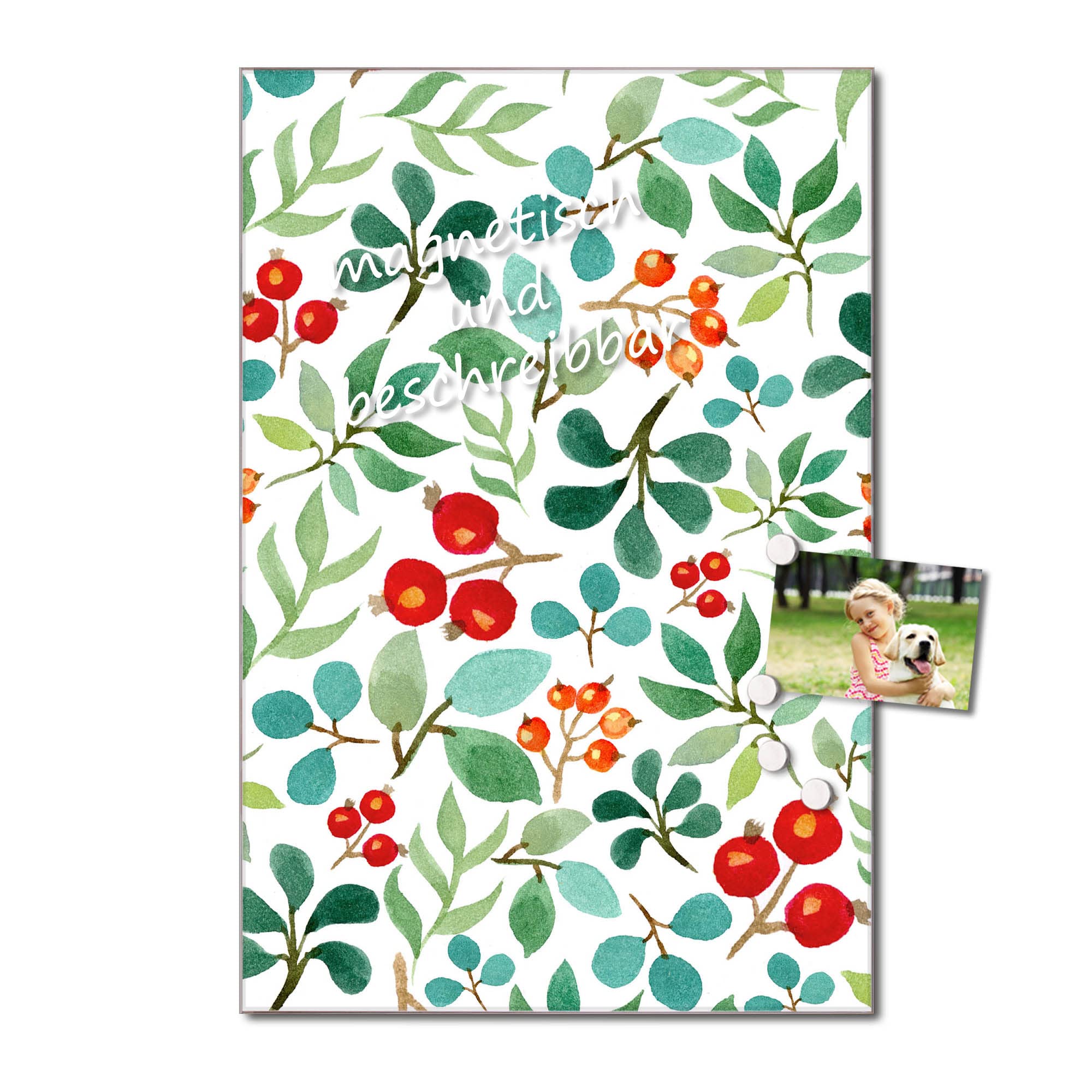 Banjado Magnettafel Beeren und Blätter Magnetboard 60x40