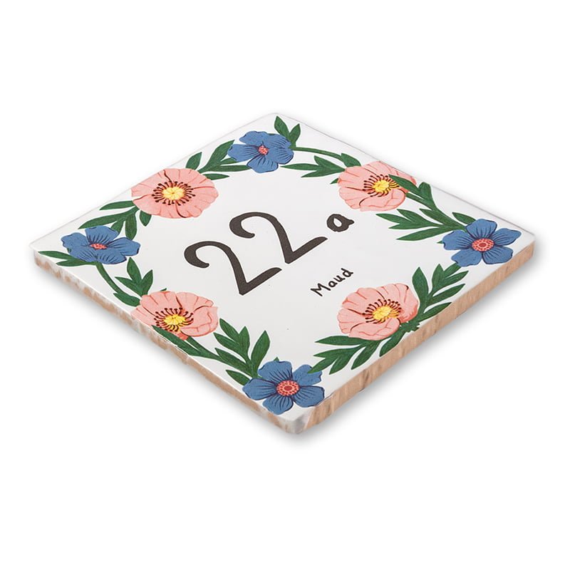 Storytiles Delft Blue Klaprozen Hausnummer Wandfliese Mohn