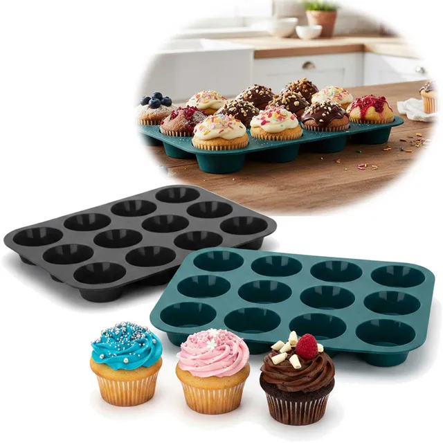 LS-LebenStil Muffinform Silikon 2er Set 12 Muffins 33x25cm