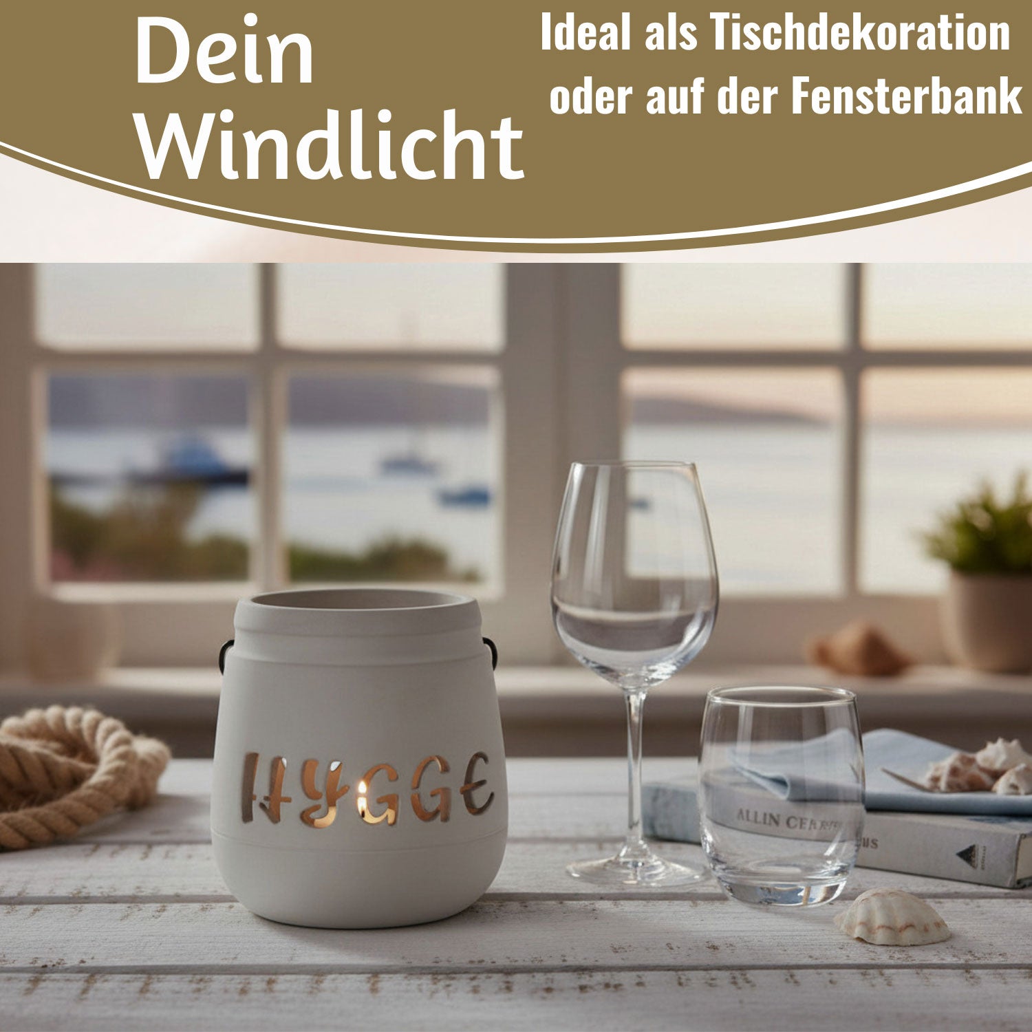 LS-LebenStil Hygge Beton Windlicht Grau 13cm mit Griff