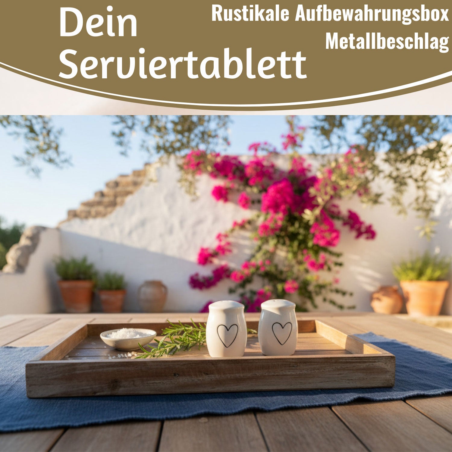LS-LebenStil Unika Serviertablett Holz Recycelt Braun 46x30cm
