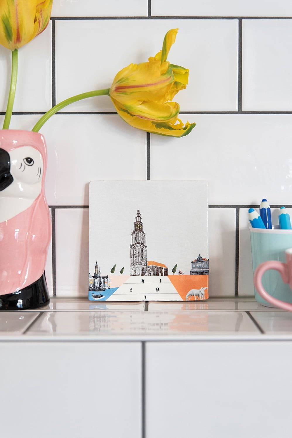 Storytiles Delft Blue Groningse stadjers Wandfliese Stadt-Motiv