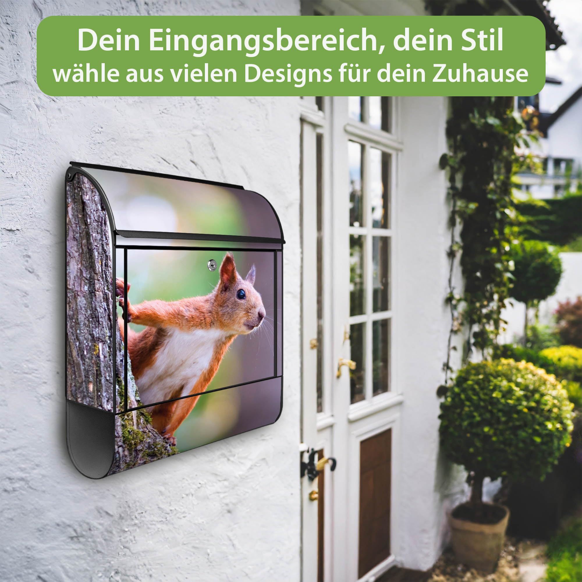 Banjado Briefkasten Eichhörnchen Schwarz Zeitungsfach A4 Stahl